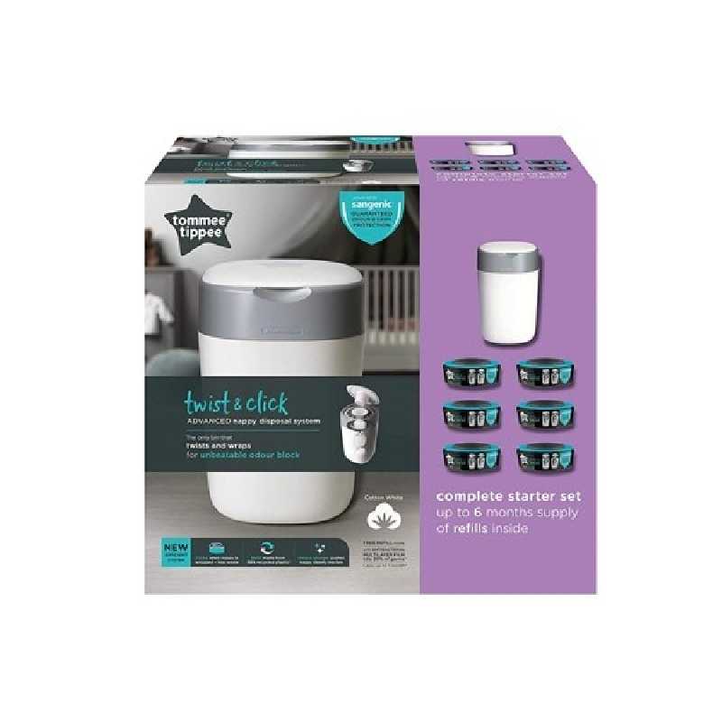 Poubelle à couches simplee sangenic et 6 recharges blanc Tommee Tippee