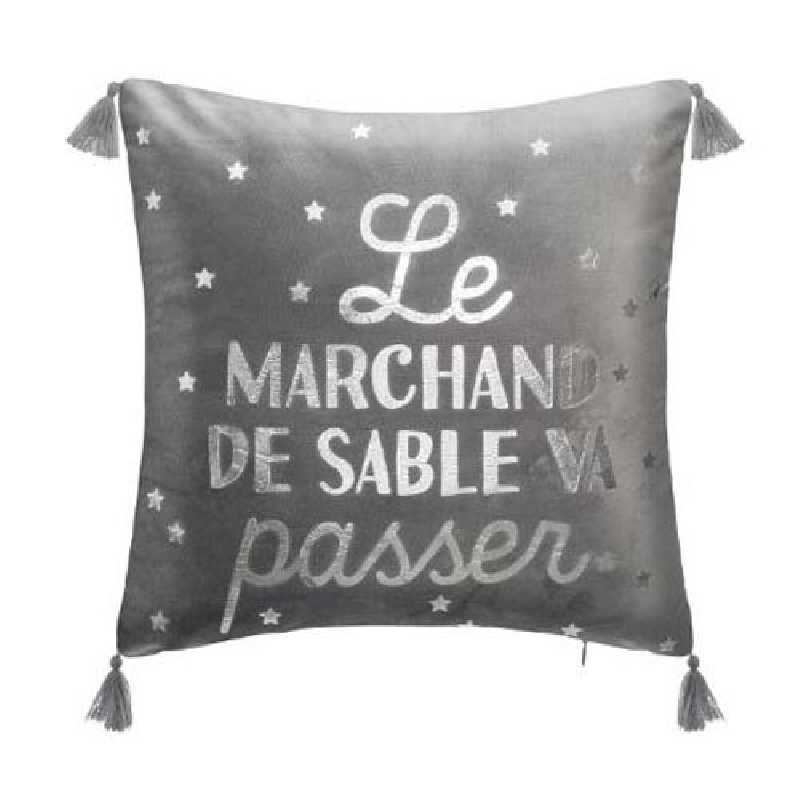 Coussin décoratif argent 4 pompons Coussin décoratif argent 4 pompons