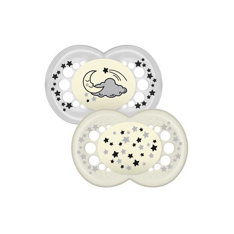 Lot de 2 sucettes nuit latex 12m+ Lot de 2 sucettes nuit latex 12m+