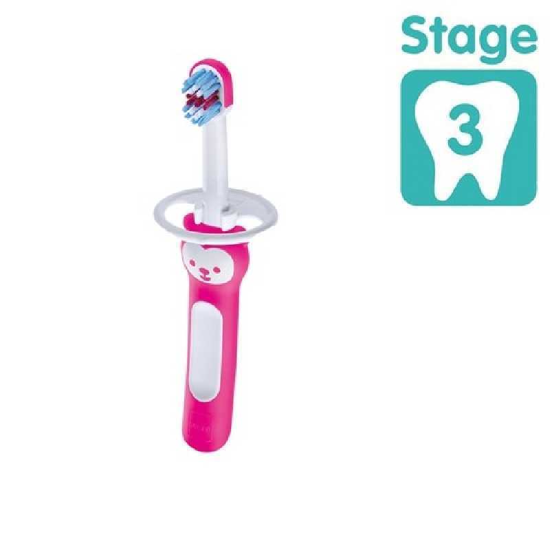 Brosse de dents bébé avec bouclier de sécurité Rose