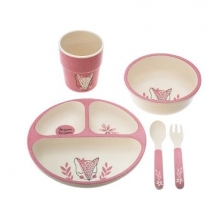 Set Repas Enfant En Bambou Renard Rose