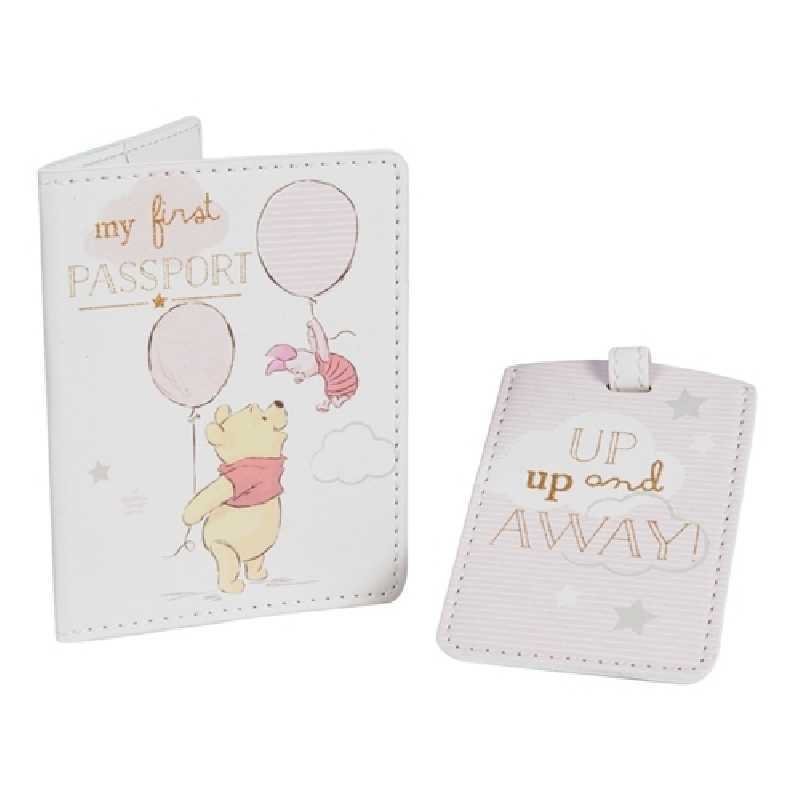 Etiquette de passeport et de bagage Rose Winnie L'Ourson Etiquette de passeport et de bagage Rose Winnie L'Ourson