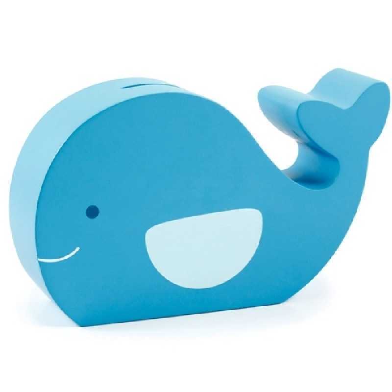 Tirelire en bois Baleine Bleu