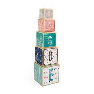 Janod Pyramide en Bois Avec 5 Cubes Sophie La Girafe