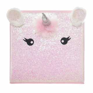 Bac de rangement Licorne Rose pompons