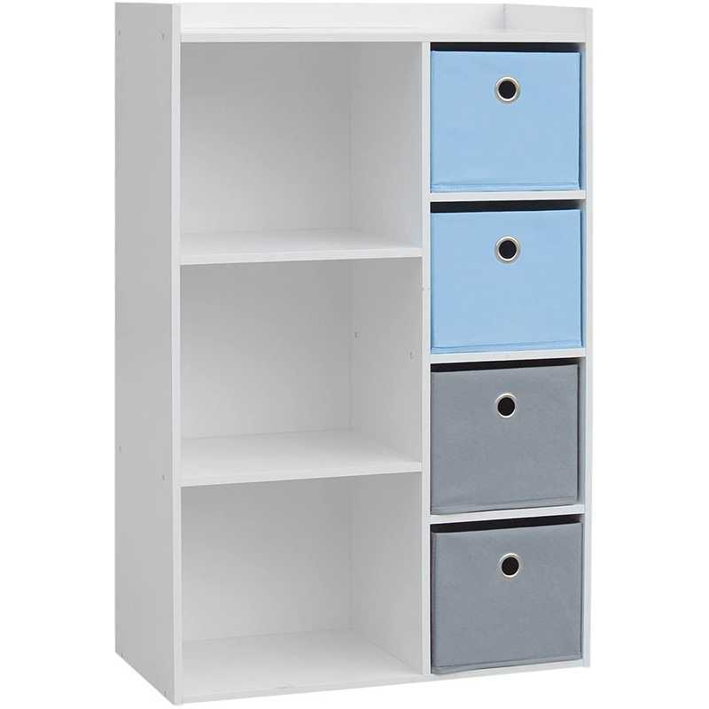 Meuble de rangement pour garçon 3 niches + 4 tiroirs Bleu et gris Meuble de rangement pour garçon 3 niches + 4 tiroirs Bleu et gris