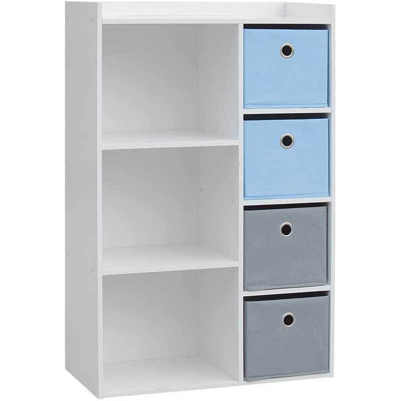 Meuble de rangement pour garçon 3 niches + 4 tiroirs Bleu et gris