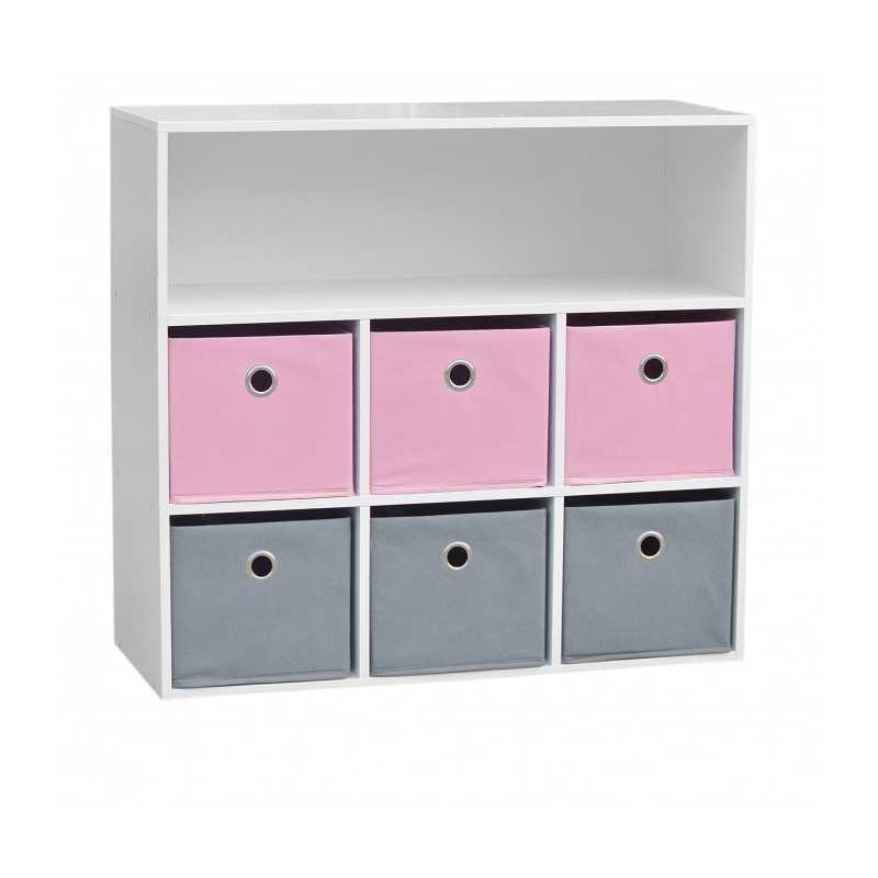 Meuble de rangement pour fille 6 paniers + 1 niche Rose et Gris Meuble de rangement pour fille 6 paniers + 1 niche Rose et Gris
