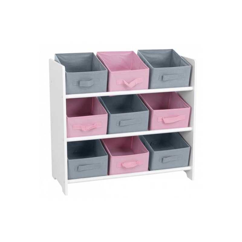 Meuble de rangement pour fille 9 paniers Rose et Gris