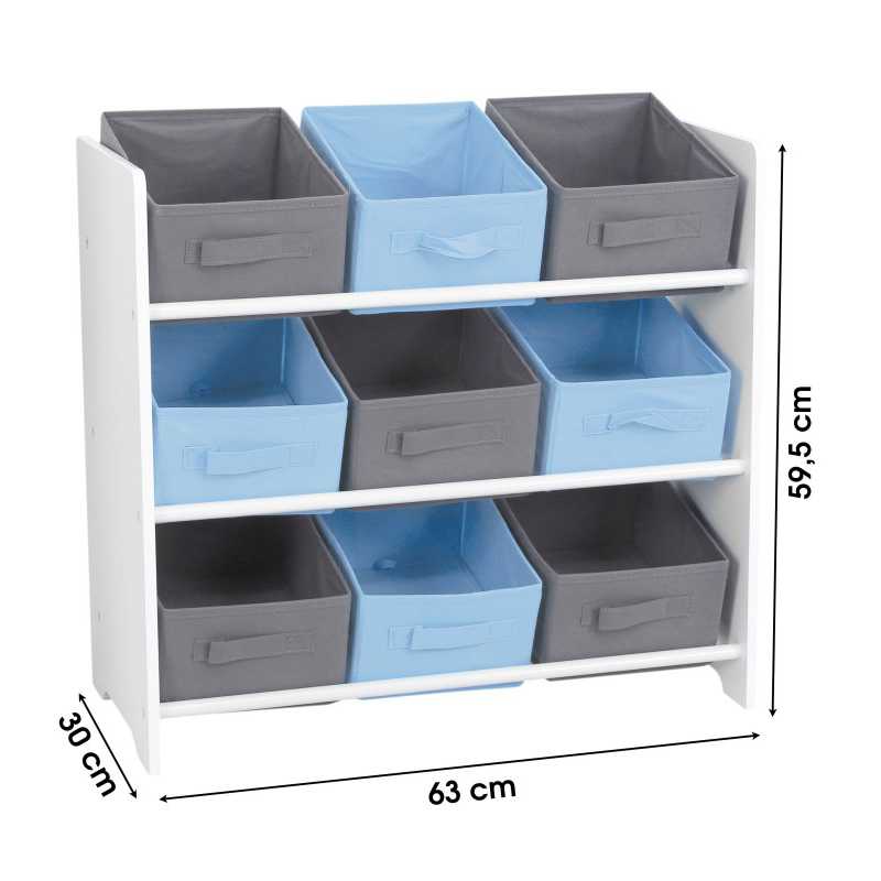 Meuble de rangement pour garçon 9 paniers Bleu et Gris Meuble de rangement pour garçon 9 paniers Bleu et Gris