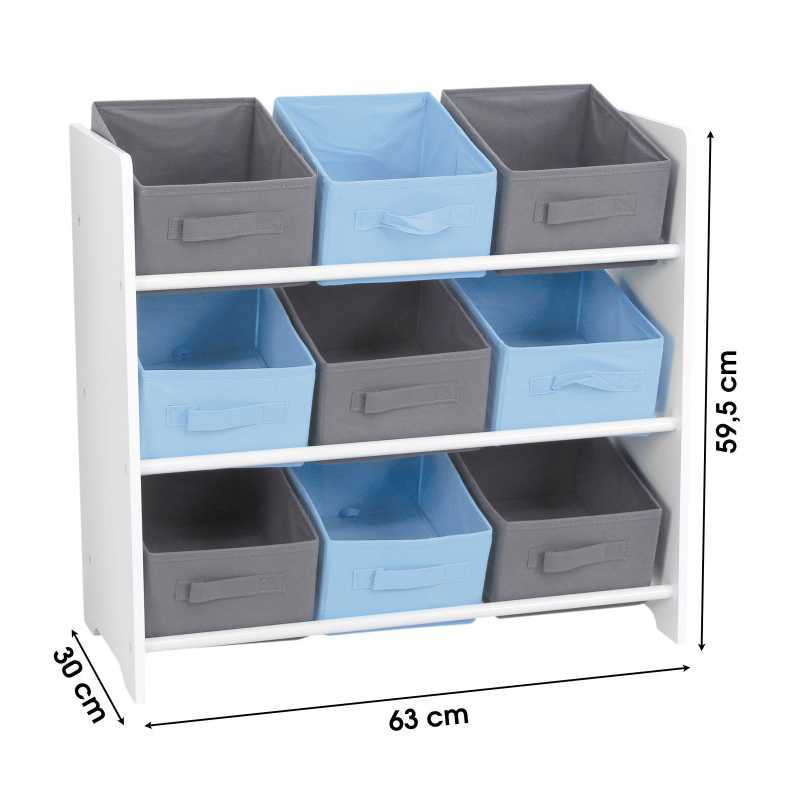 Meuble de rangement pour garçon 9 paniers Bleu et Gris