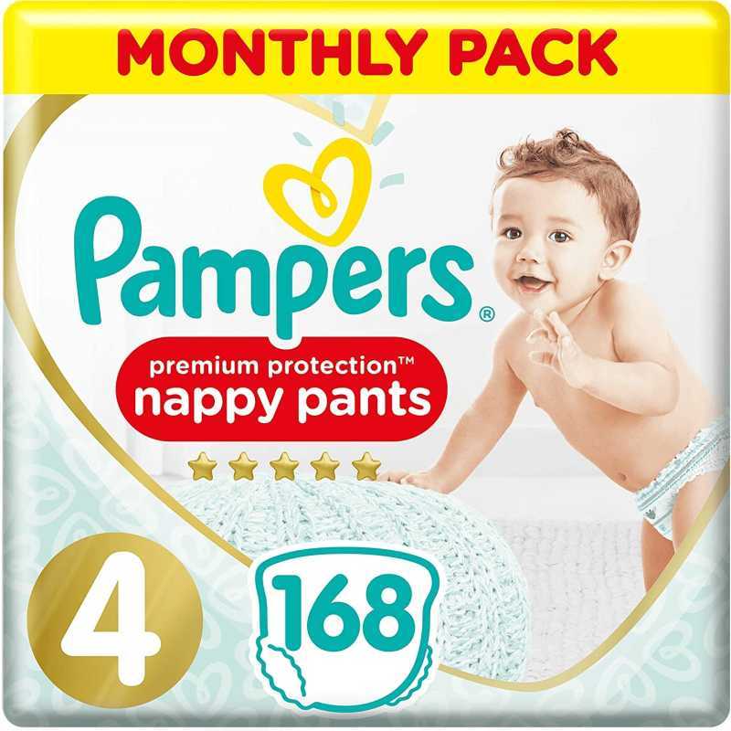 Pampers - Premium protection Nappy Pants - Couches Taille 4 (9-15kg) - Pack 1 mois (x168 culottes) Pampers - Premium protection Nappy Pants - Couches Taille 4 (9-15kg) - Pack 1 mois (x168 culottes)