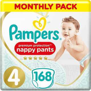 Pampers - Premium protection Nappy Pants - Couches Taille 4 (9-15kg) - Pack 1 mois (x168 culottes)