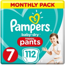 Pampers - Baby Dry Nappy Pants - Couches Taille 7 (17kg+) - Pack 1 mois (x112 culottes)