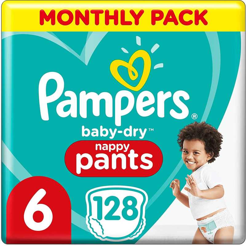 Pampers - Baby Dry Nappy Pants - Couches Taille 6 (15kg+) - Pack 1 mois (x128 culottes) Pampers - Baby Dry Nappy Pants - Couches Taille 6 (15kg+) - Pack 1 mois (x128 culottes)