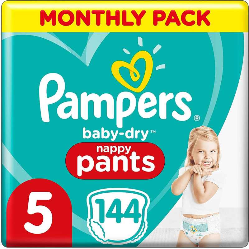 Pampers - Baby Dry Nappy Pants - Couches Taille 5 (12-17kg) - Pack 1 mois (x144 culottes)