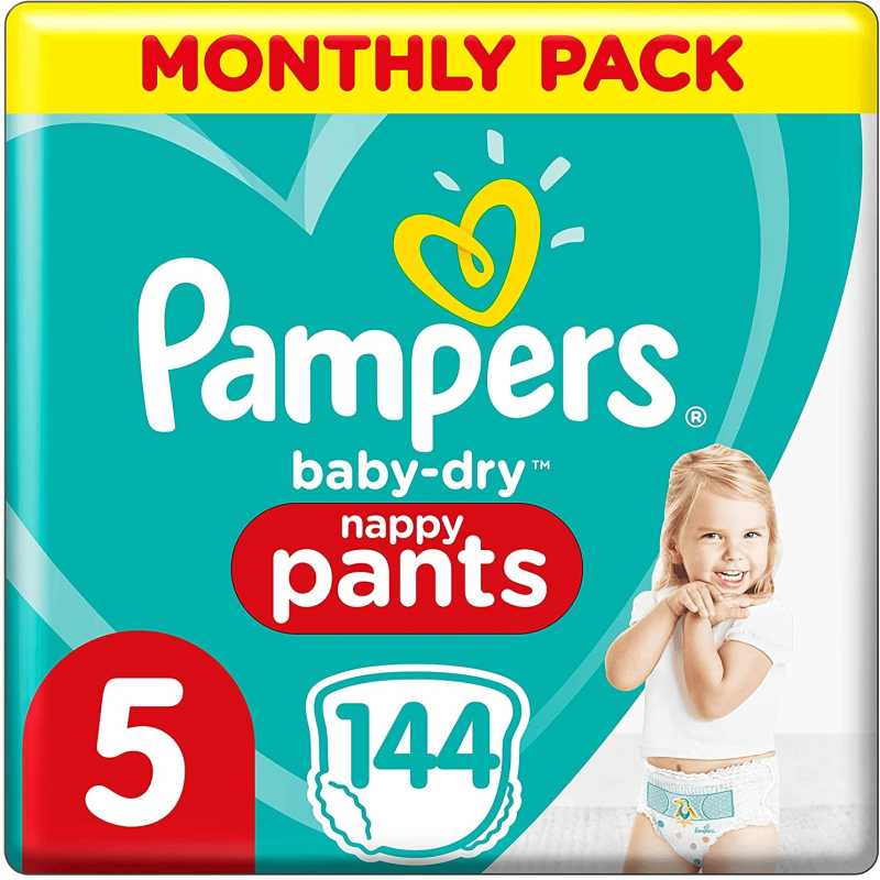 Pampers - Baby Dry Nappy Pants - Couches Taille 5 (12-17kg) - Pack 1 mois (x144 culottes) Pampers - Baby Dry Nappy Pants - Couches Taille 5 (12-17kg) - Pack 1 mois (x144 culottes)