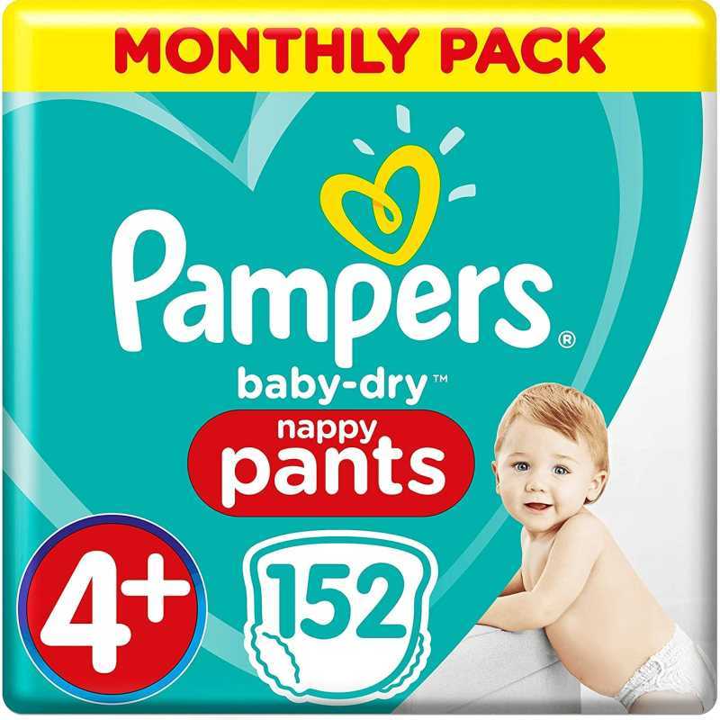 Pampers - Baby Dry Nappy Pants - Couches Taille 4+ (9-15kg) - Pack 1 mois (x152 culottes) Pampers - Baby Dry Nappy Pants - Couches Taille 4+ (9-15kg) - Pack 1 mois (x152 culottes)