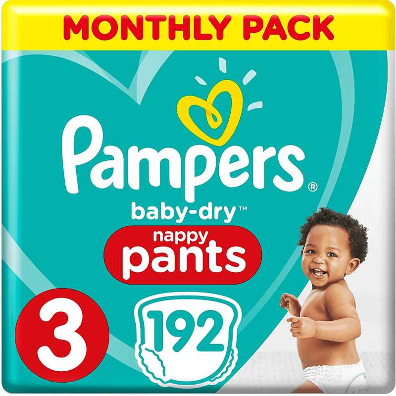 Pampers - Baby Dry Nappy Pants - Couches Taille 3 (6-11kg) - Pack 1 mois (x192 culottes) Pampers - Baby Dry Nappy Pants - Couches Taille 3 (6-11kg) - Pack 1 mois (x192 culottes)