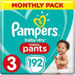 Pampers - Baby Dry Nappy Pants - Couches Taille 3 (6-11kg) - Pack 1 mois (x192 culottes)