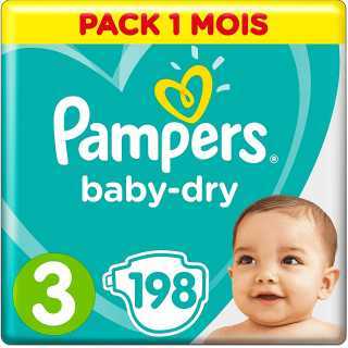 Pampers - Baby Dry Couches Taille 3 (6-10 kg) - Pack 1 mois (198 couches)