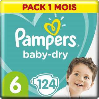 Pampers - Baby Dry Couches Taille 6 (13-18 kg) - Pack 1 mois (124 couches)