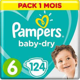Pampers - Baby Dry Couches Taille 6 (13-18 kg) - Pack 1 mois (124 couches)
