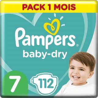Pampers - Baby Dry Couches Taille 7 (15 kg+) - Pack 1 mois (112 couches)
