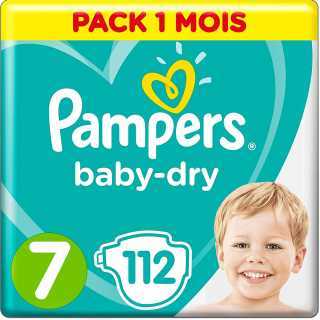 Pampers - Baby Dry Couches Taille 7 (15 kg+) - Pack 1 mois (112 couches)