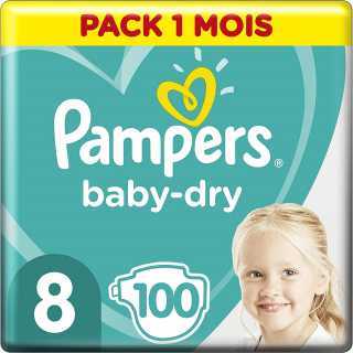Pampers - Baby Dry Couches Taille 8 (17 kg+) - Pack 1 mois (100 couches)