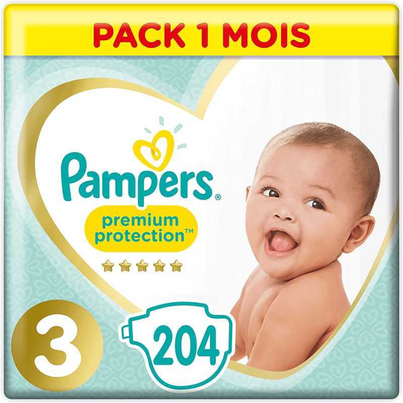 Pampers - Premium protection Couches Taille 3 (6-10 kg) - Pack 1 mois (x204 couches)