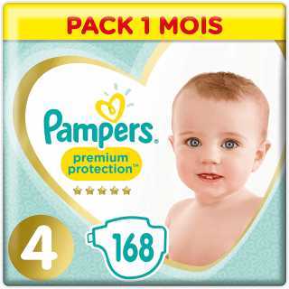 Pampers - Premium protection Couches Taille 4 (9-14 kg) - Pack 1 mois (x168 couches)
