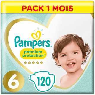 Pampers - Premium protection Couches Taille 6 (13kg+) - Pack 1 mois (x120 couches)