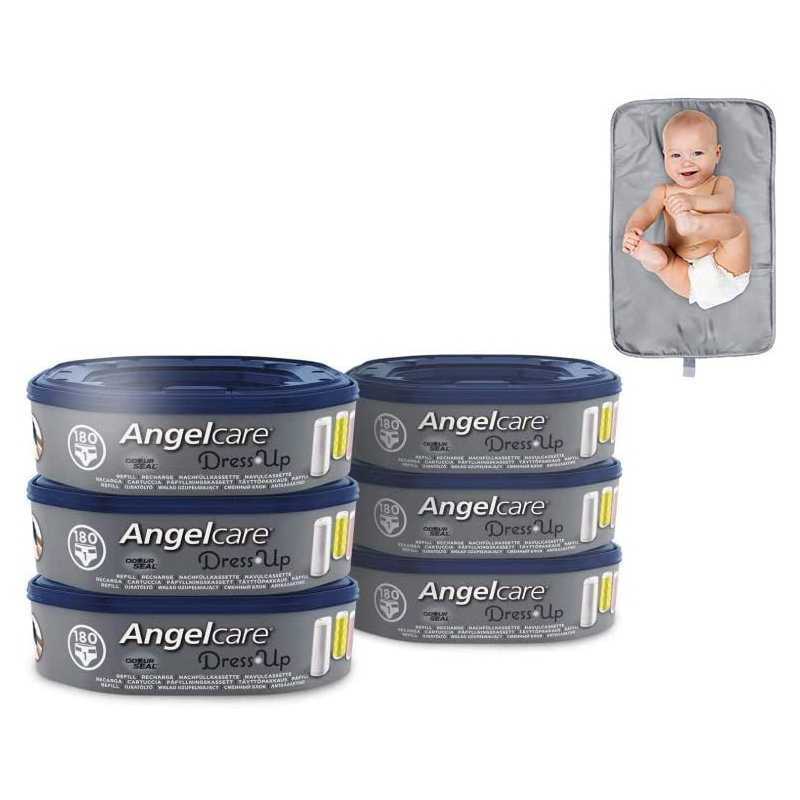 Recharge Angelcare Dress Up Lot de 6 recharges octogonales + Tapis A Langer  De Voyage OFFERT