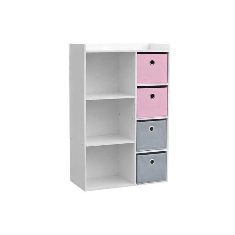 Meuble de rangement pour fille 3 niches + 4 tiroirs Rose et Gris Meuble de rangement pour fille 3 niches + 4 tiroirs Rose et Gris
