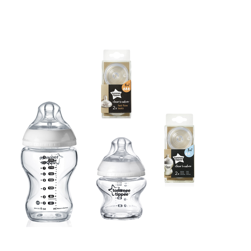 Tommee Tippee Kit 2 Biberons en Verre et 4 Tétines Tommee Tippee Kit 2 Biberons en Verre et 4 Tétines