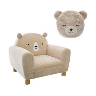 Pack : Fauteuil enfant ours beige + Coussin rond ours beige