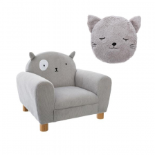 Pack : Fauteuil enfant chat gris avec Coussin rond chat - Atmosphera For Kids