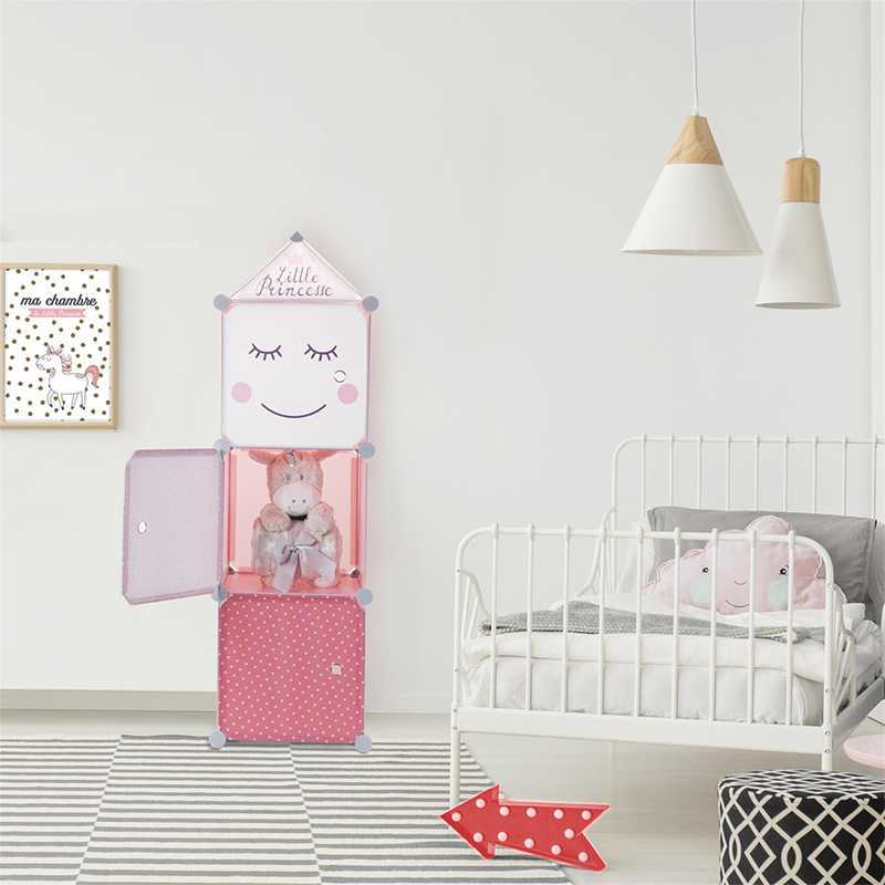 Rangement enfant armoire modulable 6 cubes fille - Meuble de