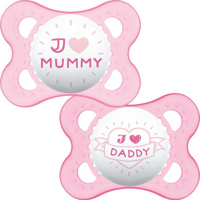 Lot de 2 sucettes I love 0m+ Rose Assortis Mam Lot de 2 sucettes I love 0m+ Rose Assortis Mam