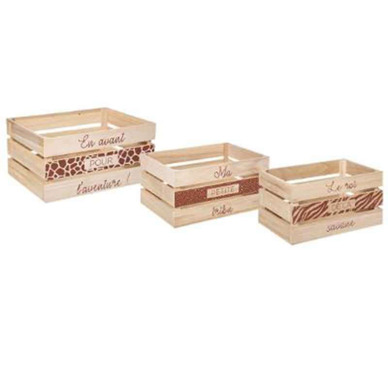 Lot de 3 cagettes en bois Safari Atmosphera Lot de 3 cagettes en bois Safari Atmosphera