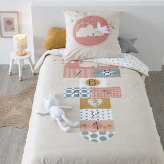 Parure de lit enfant Marelle 140x200 Blanc - Atmosphera For Kids