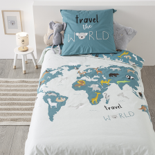 Parure de lit enfant Carte Monde 140x200 - Atmosphera For Kids