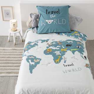 Parure de lit enfant Carte Monde 140x200 - Atmosphera For Kids