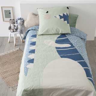 Parure De Lit Enfant Dinosaure Bleu 140x200 Atmosphera