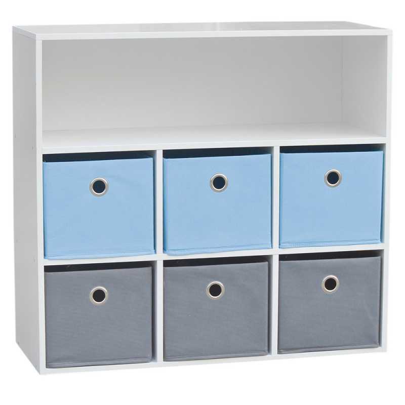 Meuble de rangement pour Garçon 6 paniers + 1 niche Bleu et Gris Meuble de rangement pour Garçon 6 paniers + 1 niche Bleu et Gris
