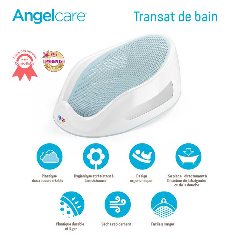 Transat de bain bébé bleu 0-6 mois - Angelcare