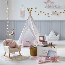 Tipi 5 Pieds enfant Coton blanc et doré H160 - Atmosphera For Kids