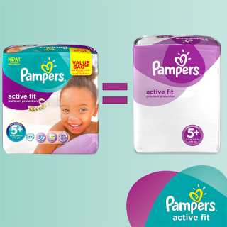 Pampers - Active Fit - Couches Taille 5+ (13-25 kg/Junior+) - Pack économique 1 mois de consommation (x124 couches)