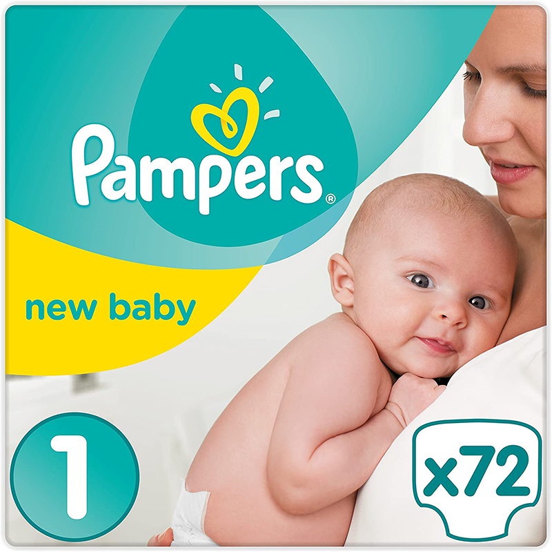 Pampers - New Baby - Couches Taille 1 (2-5 kg/Nouveau-Né) - Pack Géant (x72 couches)